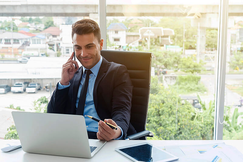 business owner on an office call